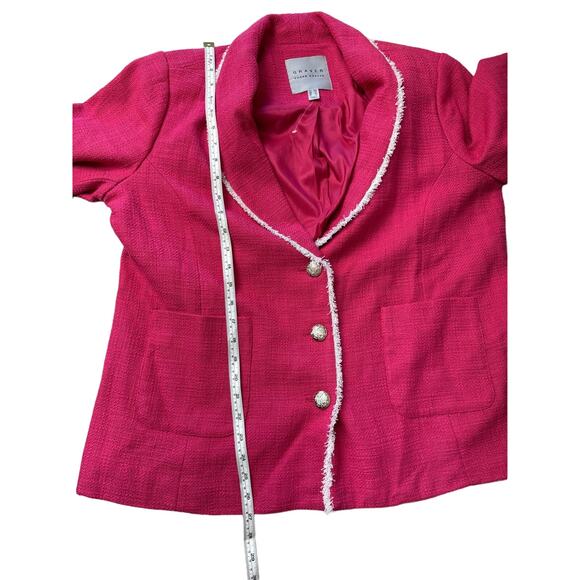 QVC Susan Graver Tweed Shawl Collar Blazer w/ Fray Trim Pink&White NWOT Size 18W - Picture 10 of 10
